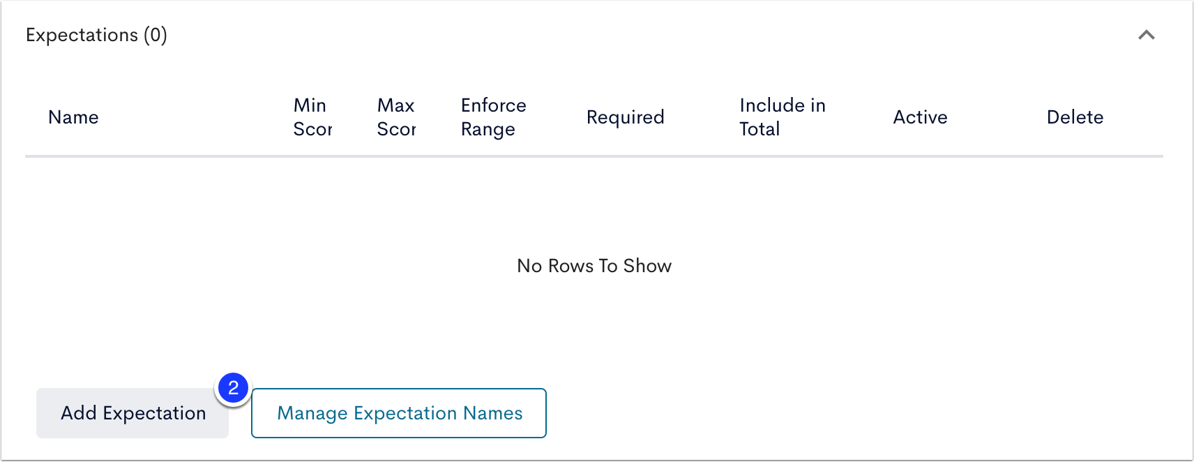 image of expectations module with add expectations marked as step 2