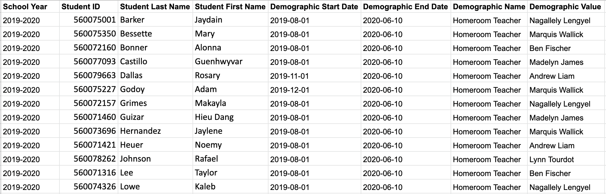Example of a demographic data import file.