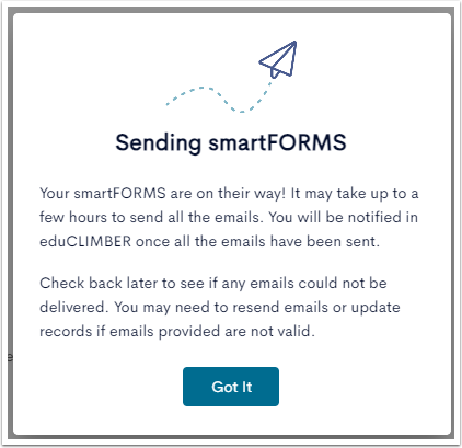 The Sending smartFORMS confirmation message.