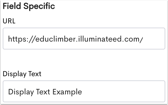 An example Web Link Field setup, with the URL and Display Text fields.