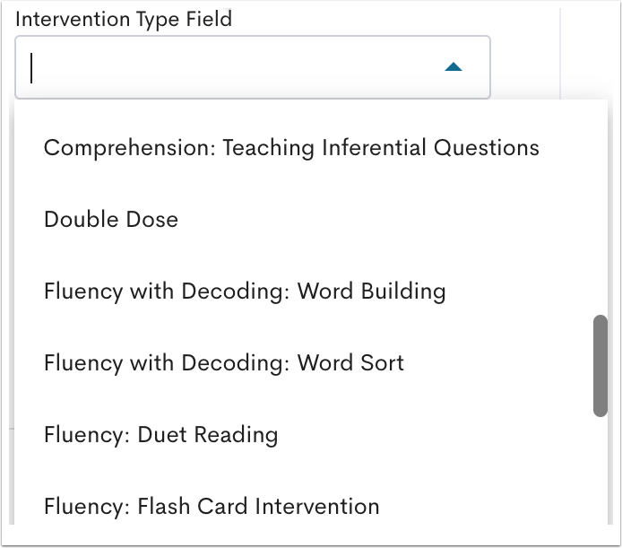An example Intervention Type Field dropdown.