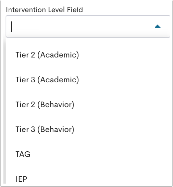 An example Intervention Level Fiedl dropdown.