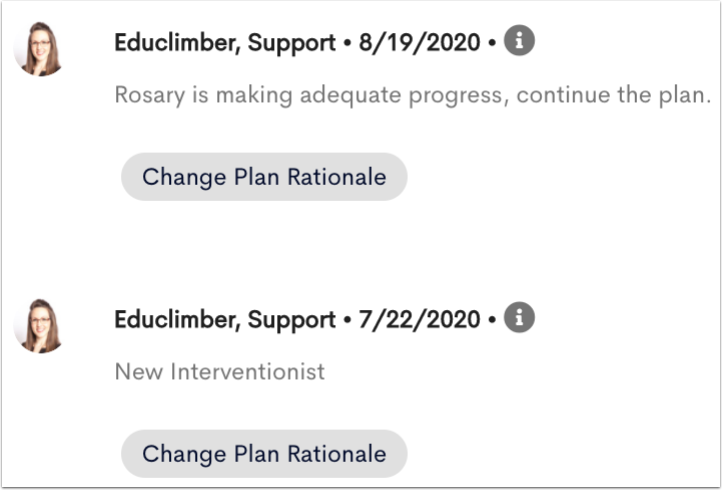 An example Intervention Decision Rationale result.