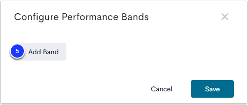 The Configure Performance Bands menu, with the Add Band button labeled as step 5.