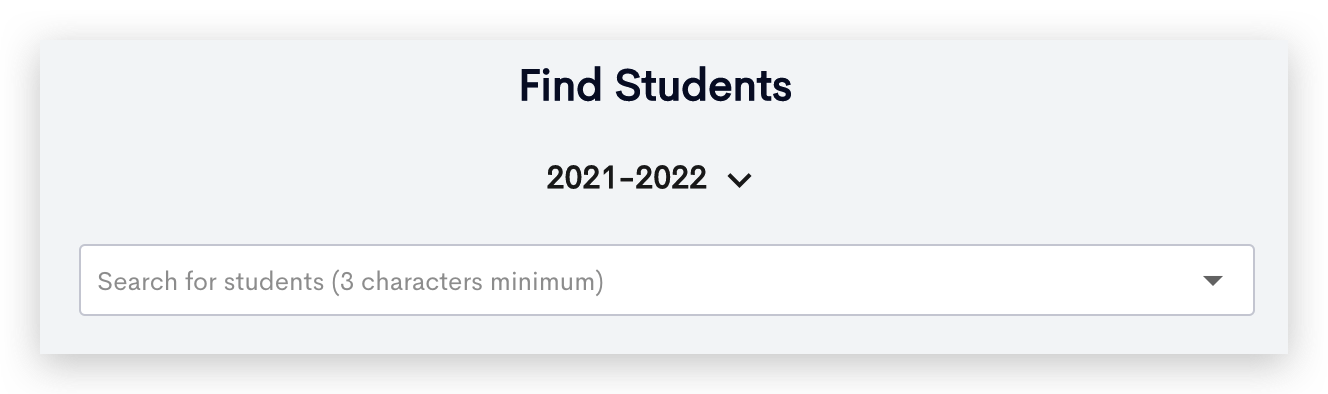 A screenshot of a web page showing a search bar for students. The title of the search bar is Find Students.